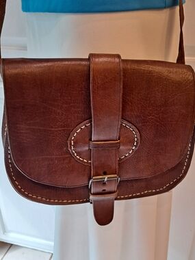 Moroccan Vintage Brown Leather Unisex Satchel Saddle Bag Rustic Bohemian